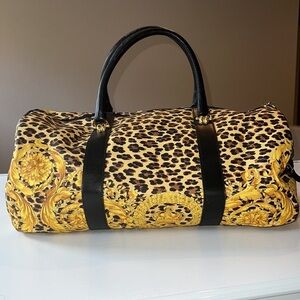 Gianni Versace Vintage Sunburst Leopard Boston Baroque Travel Bag​​